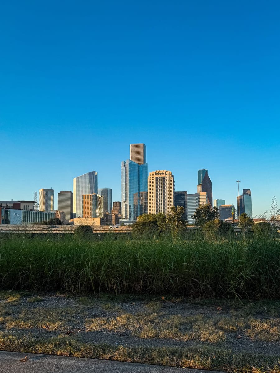 The Houston skyline under a clear sky
